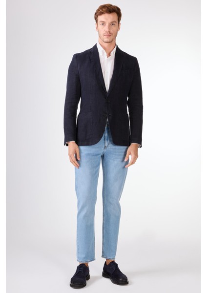 Lacivert Mono Yaka Slim Fit Erkek Ceket