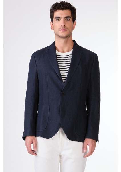 Lacivert Mono Yaka Slim Fit Erkek Ceket