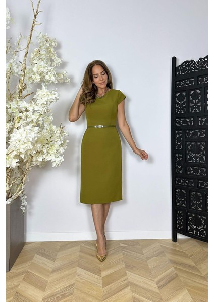 G1502 Kemer Detaylı Kalem Elbise Haki fırsatları