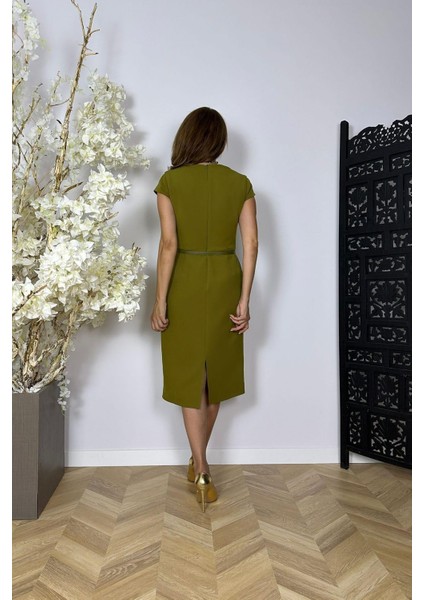 G1502 Kemer Detaylı Kalem Elbise Haki indirimleri