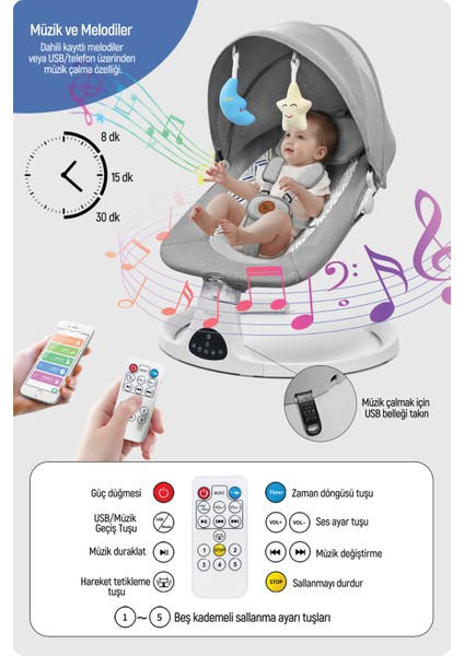 Movibaby Hareket Sensörlü Otomatik Ana Kucağı-Grey