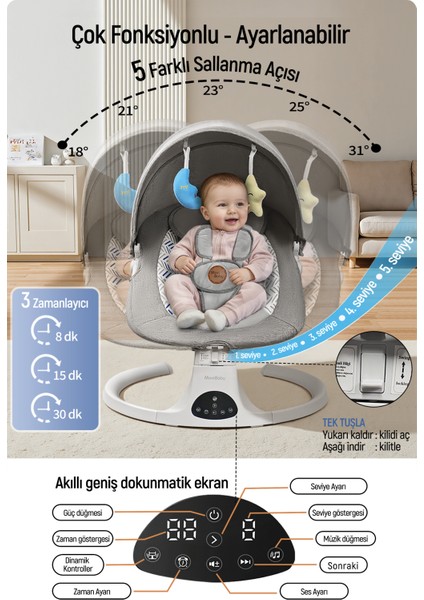 Movibaby Hareket Sensörlü Otomatik Ana Kucağı-Grey