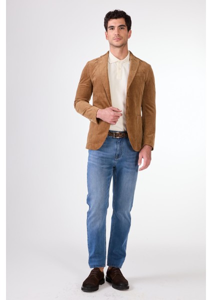 Bej Kadife Torba Cep Slim Fit Erkek Ceket