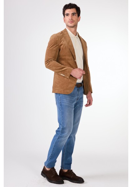 Bej Kadife Torba Cep Slim Fit Erkek Ceket modelleri
