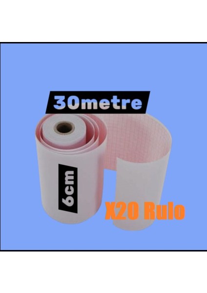 Ecg Ekg Termal Isıya Duyarlı Kalın Gramajlı Ecg Ekg Kağıdı 6cm - 30METRE 20 Adet Rulo