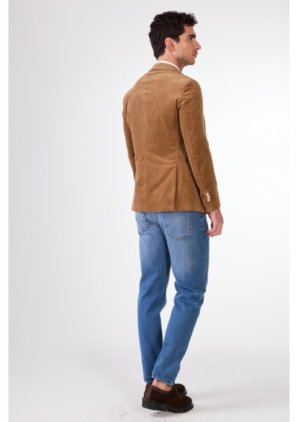 Bej Kadife Torba Cep Slim Fit Erkek Ceket