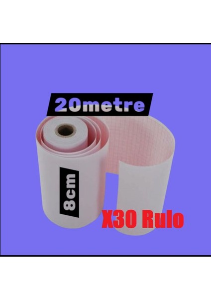 Ecg Ekg Termal Isıya Duyarlı Kalın Gramajlı Ecg Ekg Kağıdı 8cm - 20METRE 30 Adet Rulo