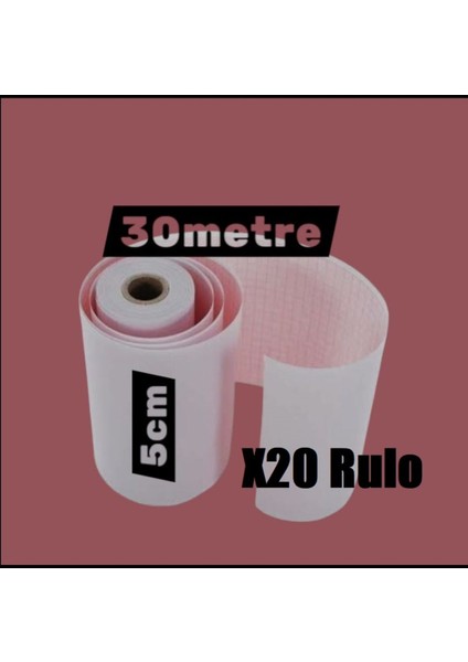 Ecg Ekg Termal Isıya Duyarlı Kalın Gramajlı Ecg Ekg Kağıdı 5cm - 30METRE 20 Adet Rulo