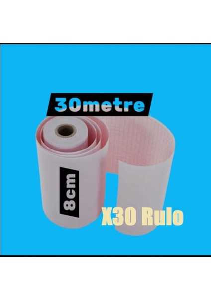 Ecg Ekg Termal Isıya Duyarlı Kalın Gramajlı Ecg Ekg Kağıdı 8cm - 30METRE 30 Adet Rulo