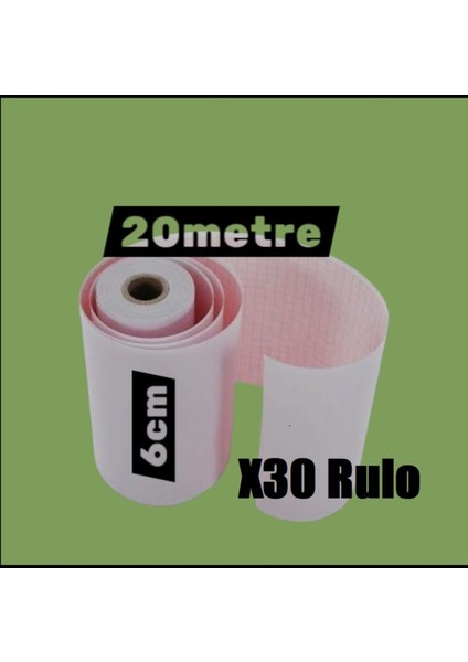 Ecg Ekg Termal Isıya Duyarlı Kalın Gramajlı Ecg Ekg Kağıdı 6cm - 20METRE 30 Adet Rulo