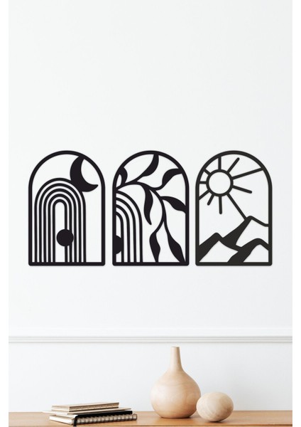 Modern Bohem Tarzında Şık 3'lü Duvar Dekor Seti, Siyah Renkli ve Estetik Tasarım