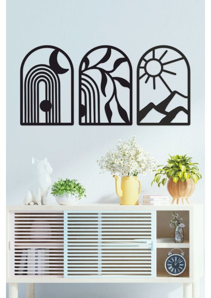 Modern Bohem Tarzında Şık 3'lü Duvar Dekor Seti, Siyah Renkli ve Estetik Tasarım fiyatları