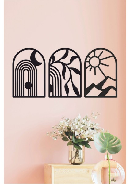 Modern Bohem Tarzında Şık 3'lü Duvar Dekor Seti, Siyah Renkli ve Estetik Tasarım modelleri