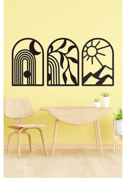 Modern Bohem Tarzında Şık 3'lü Duvar Dekor Seti, Siyah Renkli ve Estetik Tasarım indirimleri