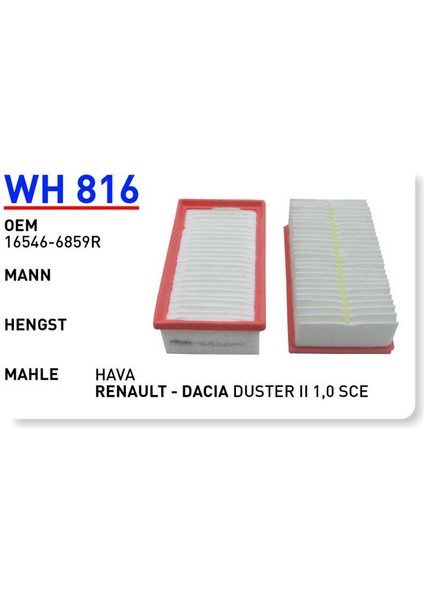Wh816 Oem 16546-6859R Dacıa duster II 1,0 Sce Otomobil hava filtre air filter
