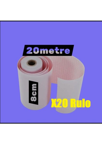 Ecg Ekg Termal Isıya Duyarlı Kalın Gramajlı Ecg Ekg Kağıdı 8cm - 20METRE 20 Adet Rulo