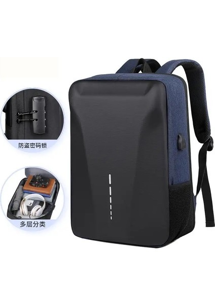 USB Business Hard Shell Sırt Çantası Erkekler Günlük Moda Moda Hırsızlık Anti-Hırsızlık Sırt Çantası Gelişmiş Çadır Seyahat Su Geçirmez Dizüstü Tag Renk: Mavi (Yurt Dışından)