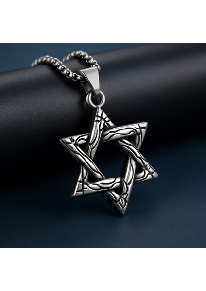 Paslanmaz Çelik Heksagram Davud Yıldız Kolye
