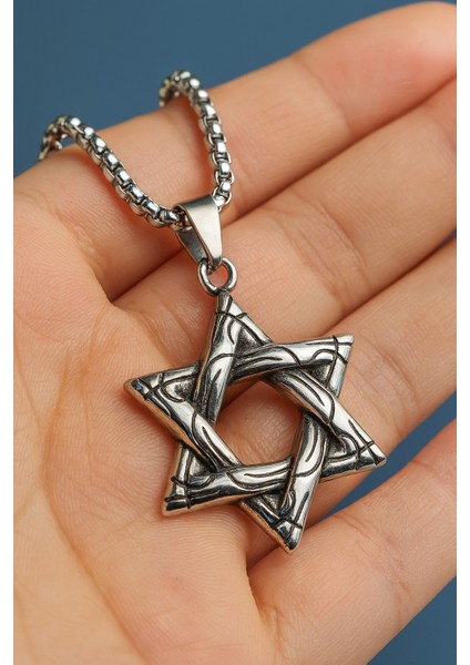 Paslanmaz Çelik Heksagram Davud Yıldız Kolye modelleri