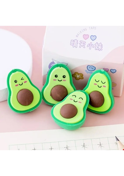 4pcs/set Sevimli Emote Avokado Kalem Silgi Bulmacası Söndürülebilir Silgi Krallık Kırtasiye Yumuşak Kauçuk Ofis Okulu Maddeleri: 1 Kutuda 4 (Yurt Dışından)