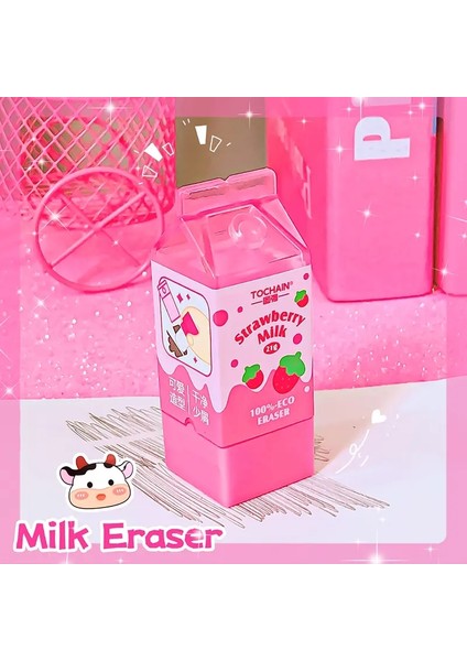 Kawaii Kırtasiye Ürünleri Okul Öğretmeni Hediye Ofisi Sınıf Sınıfına Dönüş Süt Karton Kauçuk Silgiler Sevimli Şeyler: A (Yurt Dışından)