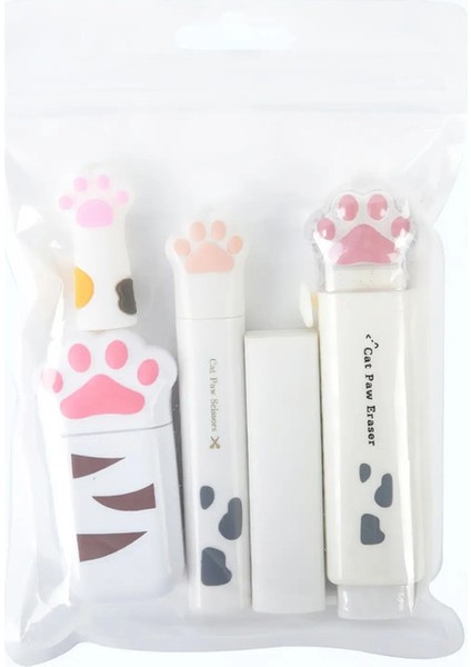 5pcs Kedi Pençe Düzeltme Seti, Silgi Katlama Makas Düzeltme Bandı Kalem Kapağı, Okul Ödevi Için Portatif Pratik A3049 Color: Beyaz 5pcs Seti (Yurt Dışından)