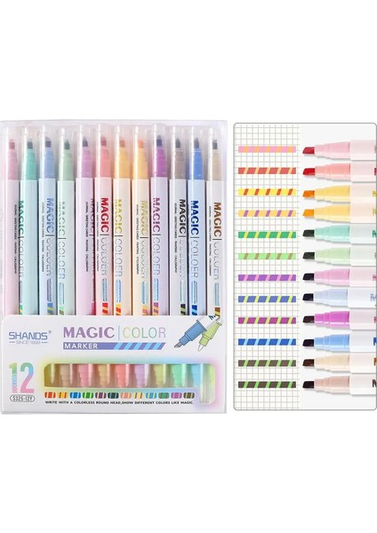 6/12PCS Çift Kafalı Sihirli Renk Değiştirme Işaretleyici Kalem Floresan Işaretleyici Öğrenci Not Defteri Boyama Diy Okul Malzemeleri Istasyona: Ayarlayın (Yurt Dışından)