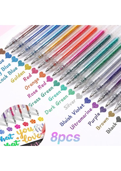 18 Renk, Renklendirme Için Metalik Jel Kalemler, Geri Çekilebilir Işıltı Parıltı Işaretleri, Yetişkinler Için Parıltılı Kalemler, Yetişkinlik Için Renkli Jel Kalemler: 8 Adet (Yurt Dışından)