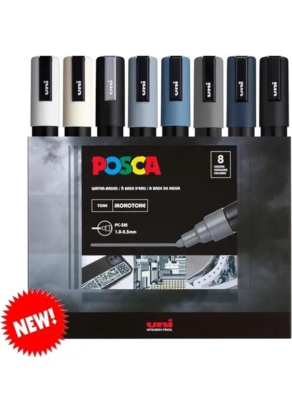 Yeni 8 Molors Japonya Uni Posca Marker Pc-5m Su Geçirmez Akrilik Marcadores Sanat Malzemeleri Graffiti Manga Tasarım Boyama Kırtasiye Renk: Pc-5m 8c Mono (Yurt Dışından)