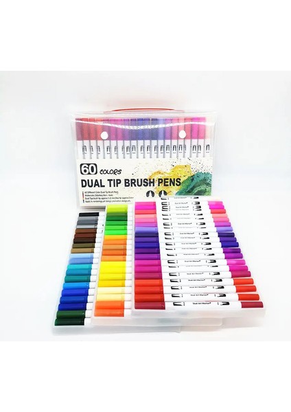 12-168 Renkler Çift Fırça Kalemleri Sanat Işaretleri, Yetişkinler Için Finelin /fırça Ipucu /çocuklar Boyama Yazı Resmi, Noel Hediyeleri Renk: Beyaz 60 Colors-1 (Yurt Dışından)