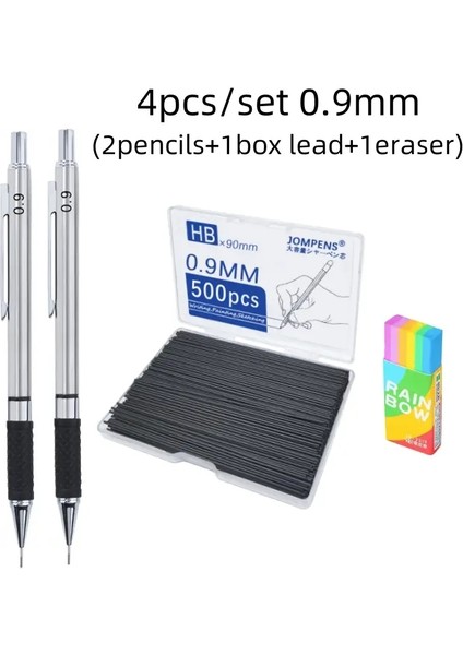0.5/0.7/0.9/2,0mm Metal Otomatik Kalem Seti, 120/500PCS/KUTU 2b Kurşun, Anti -Slip Yumuşak Set Kavrama Sapı Aktivite Kalem Çizim Rengi: 0.9mm Set (Yurt Dışından)