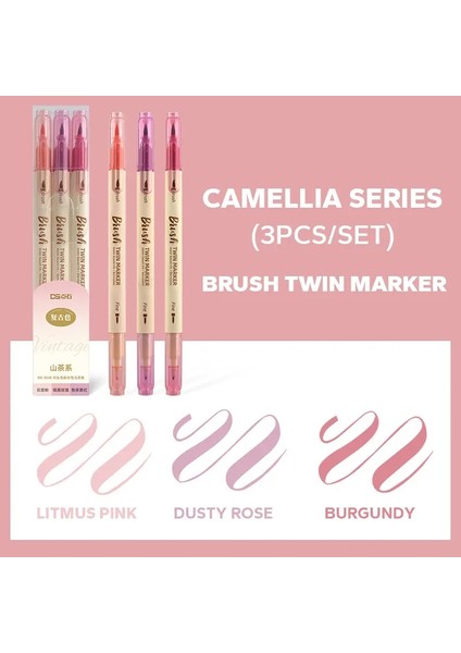 Su Bazlı Çift Uç Fırça Işaretleri, Ince ve Fırça Uçlu Sanat Işaretleri, Yetişkin Renklendirme Rengi Için Çift Uç Kalemler: Camellia (Yurt Dışından)