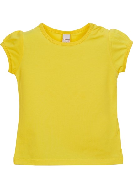 Sarı Basic Kız Bebek Çıtçıtlı Sıfır Yaka Karpuz Kol Tişört