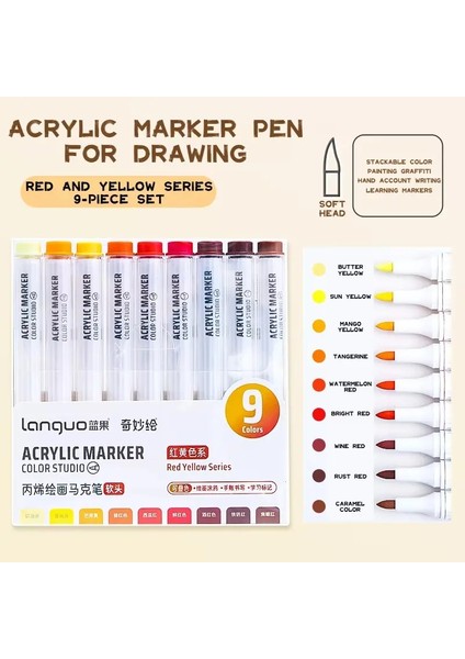Yumuşak Ipucu Akrilik Marker Esnek Fırça Okul Malzemeleri Için Beslenebilir Büyük Kapasite Kırtasiye Sanatı Dalı Yaratıcı Hediye Alet Renk: Kırmızı ve Sarı (Yurt Dışından)