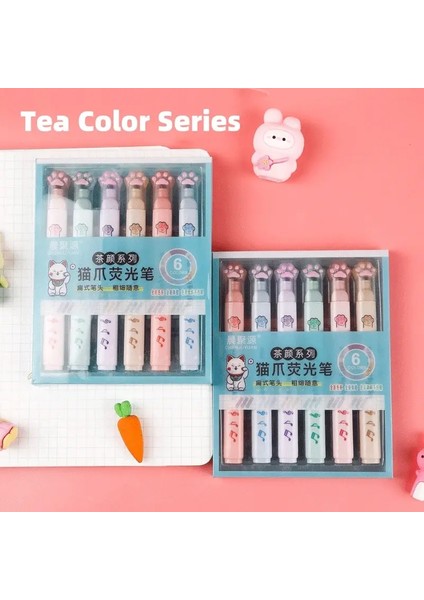 6 Pcs/pack Kawaıı Kat Pakı Pastel Renkler Çıkıştırlıklar Sanat Işaretleri Floresan Kalem Hediye Kırtasiyesi Sevimli Okul Malzemeleri: Çay Renk Serisi (Yurt Dışından)