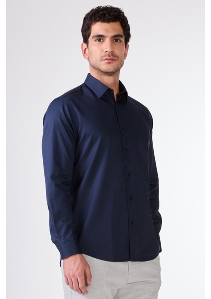 Lacivert Erkek Slim Fit Klasik Yaka Uzun Kol Gömlek fiyatları