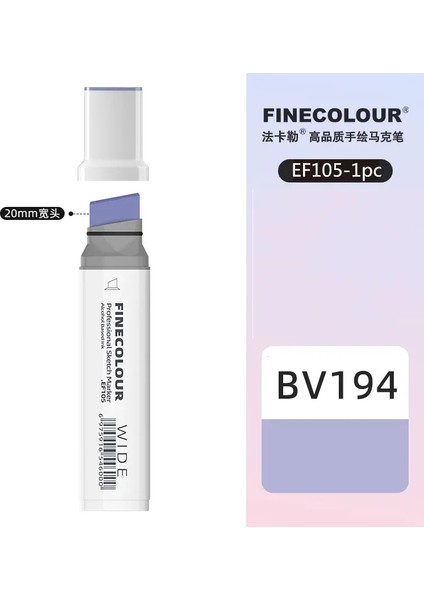 Finecolour 20MM Genişliğinde Işaretler Alkol Hattı Eskiz Sanat Işaretleri Kalem Çizim Okul Sanat Malzemeleri EF105 Renk: BV194 (Yurt Dışından)