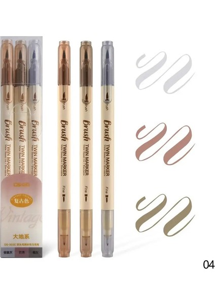 3pcs Twin Marker Pens Boyama Fırçası Retro Renk Çizim Ince Astar Su Tabanlı Mürekkep Blendable Suluboya Sanat Okulu Malzemeleri Renk: 04 (Yurt Dışından)