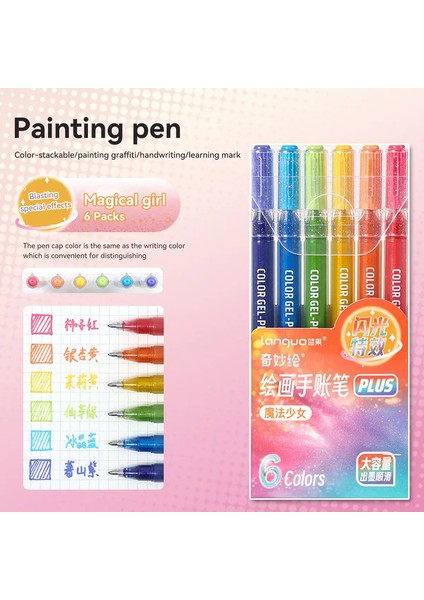 Kawaii Flash Pen/4/6 Renk Kutusu/el Hesabı Fosforlu/öğrenci Notları/vurgulama Kalemi Katlanır Boya Fırçası/öğrenme Istasyonculuk: Büyülü Kız (Yurt Dışından)