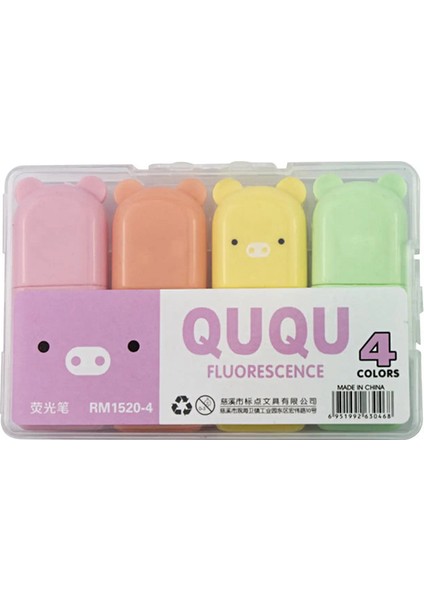 4/5/6 Pcs Kawaii Bear Foortlift Kalemleri Sevimli Kırtasiye Işaretleyicileri Eğik Ipucu Şeker Floresan Pastel Kalem Okulu Malzemeleri: 4 Renk (Yurt Dışından)