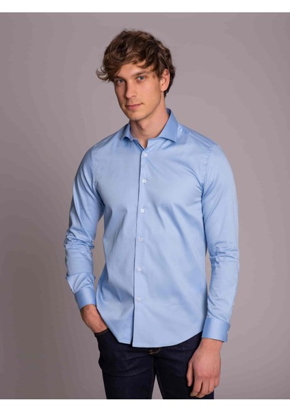 Mavi Erkek Slim Fit Düz Gömlek-DU2999011001A