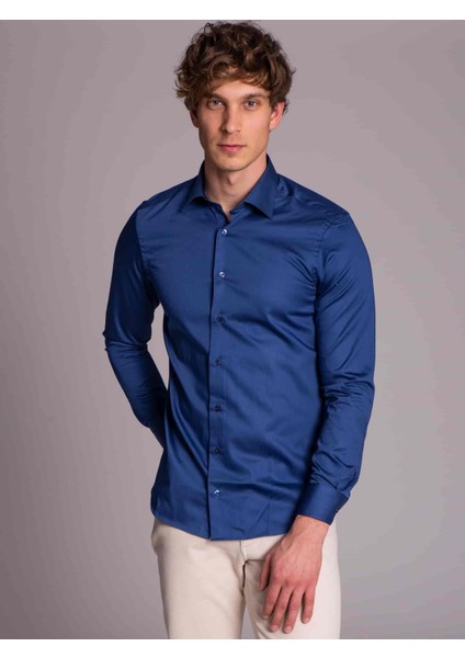 İndigo Erkek Slim Fit Düz Gömlek-DU2999011001A