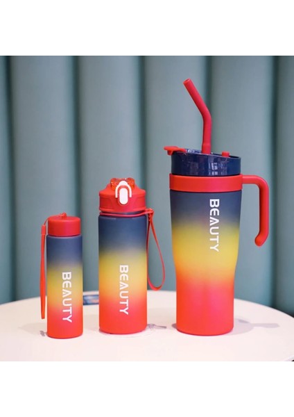 3'lü Stanlay Tarzı Çift Ağızlı 300ML ,800 Ml, 1200ML Motivasyon Matara Seti