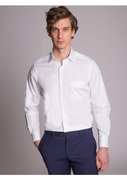 Beyaz Erkek Regular Fit Twıll Gömlek-DU1999011004