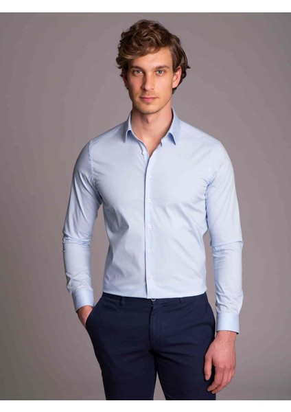 Açık Mavi Erkek Ekstra Slim Fit Poplin Gömlek-DU1999011017A