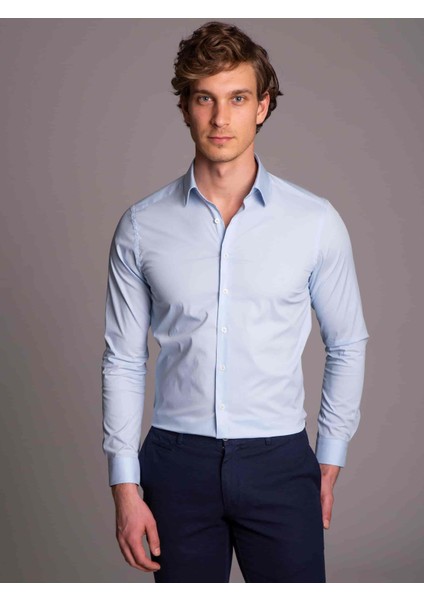 Açık Mavi Erkek Ekstra Slim Fit Poplin Gömlek-DU1999011017A fiyatları