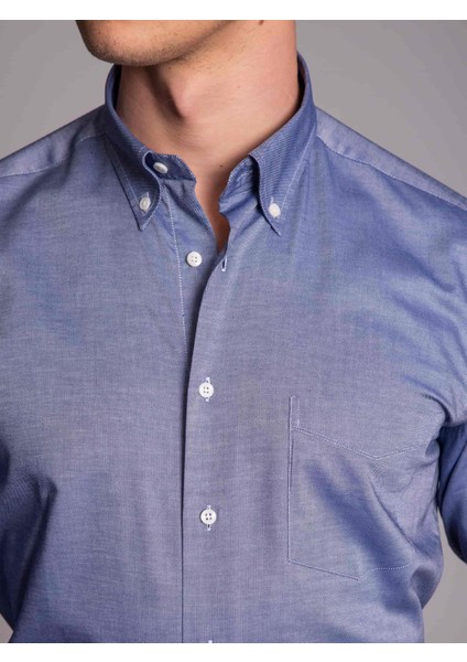 Lacivert Erkek Regular Fit Düğmeli Yaka Uzun Kol Gömlek fırsatları