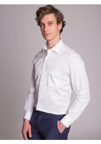 Beyaz Erkek Regular Fit Poplin Gömlek-DU1999011012A