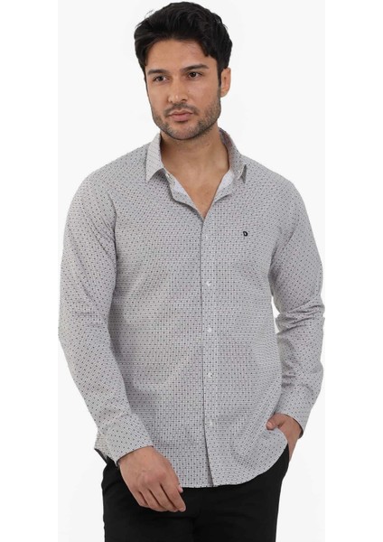 Slim Fit Düğmeli Yaka Kahve Erkek Gömlek DU1234013021