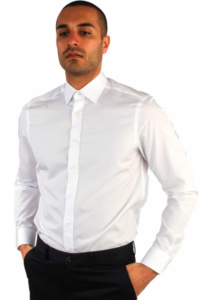 Beyaz Erkek Slim Fit Poplin Gömlek-DU1999011011A